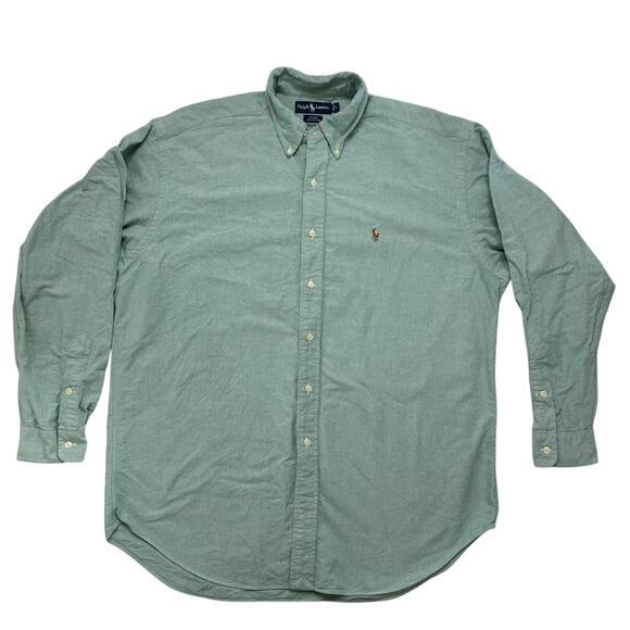 RALPH LAUREN Green Blake 100% Cotton Long Sleeve Button Up Shirt Sz Large Pony - Picture 1 of 7